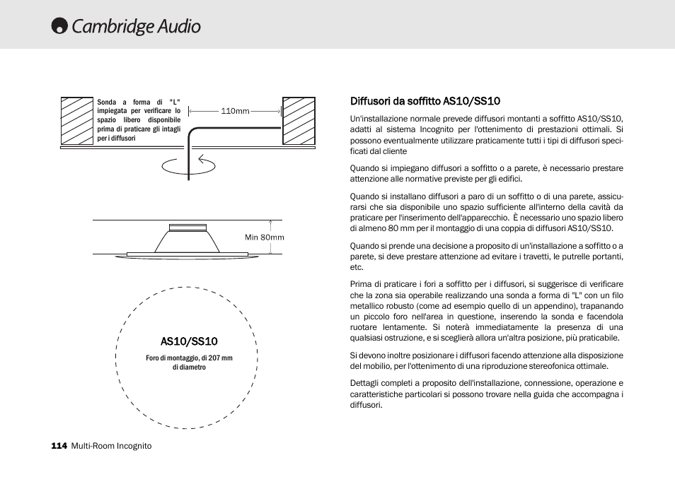 Diffusori dda ssoffitto aas10/ss10, As10/ss10 | Cambridge Audio Multi-room speaker system User Manual | Page 114 / 194