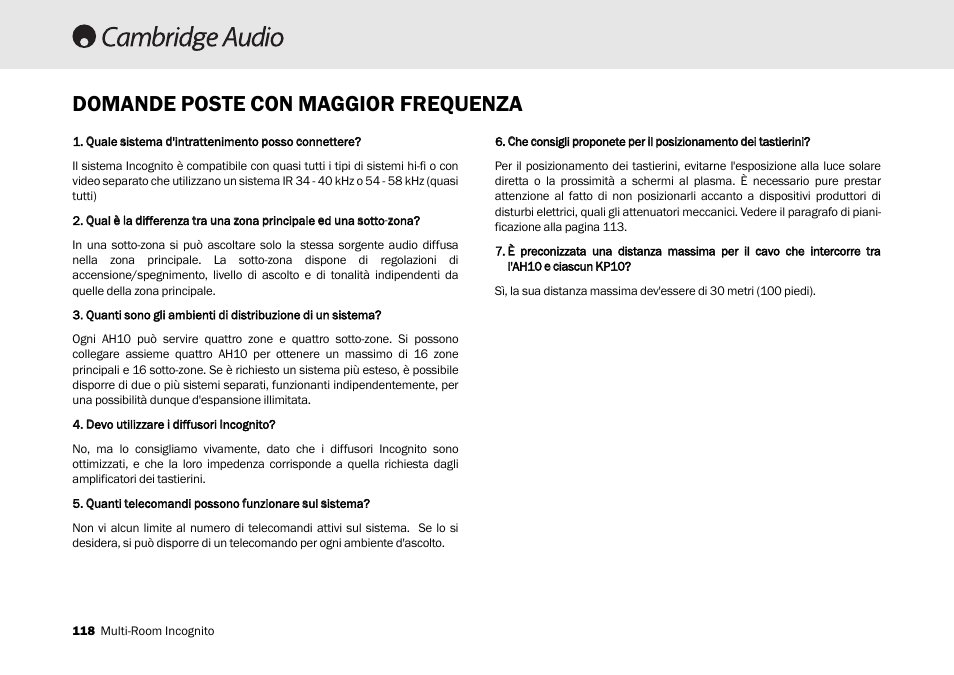 Domande poste con maggior frequenza | Cambridge Audio Multi-room speaker system User Manual | Page 118 / 194