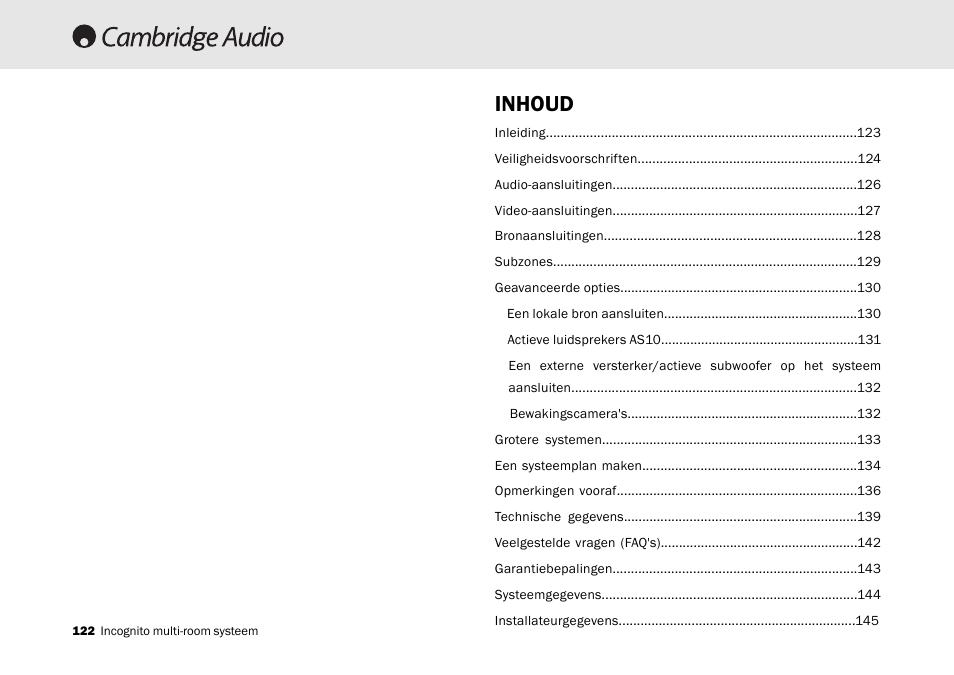 Inhoud | Cambridge Audio Multi-room speaker system User Manual | Page 122 / 194