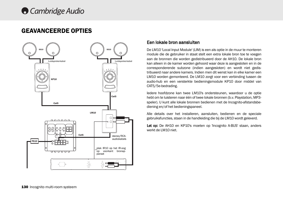 Geavanceerde opties, Een llokale bbron aaansluiten | Cambridge Audio Multi-room speaker system User Manual | Page 130 / 194