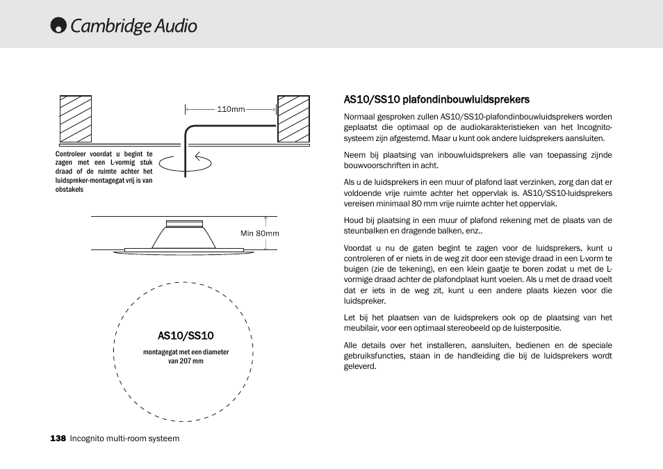 As10/ss10 pplafondinbouwluidsprekers, As10/ss10 | Cambridge Audio Multi-room speaker system User Manual | Page 138 / 194