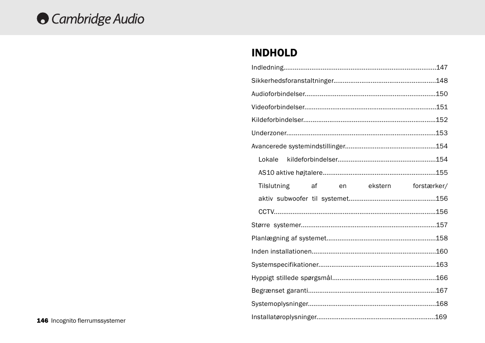 Indhold | Cambridge Audio Multi-room speaker system User Manual | Page 146 / 194