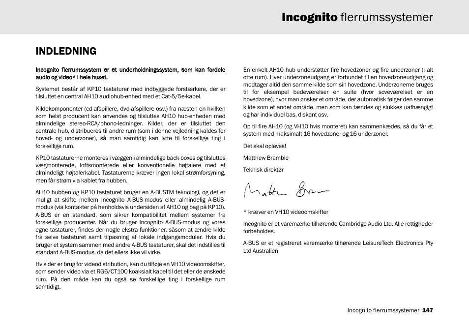 Incognito flerrumssystemer, Indledning | Cambridge Audio Multi-room speaker system User Manual | Page 147 / 194