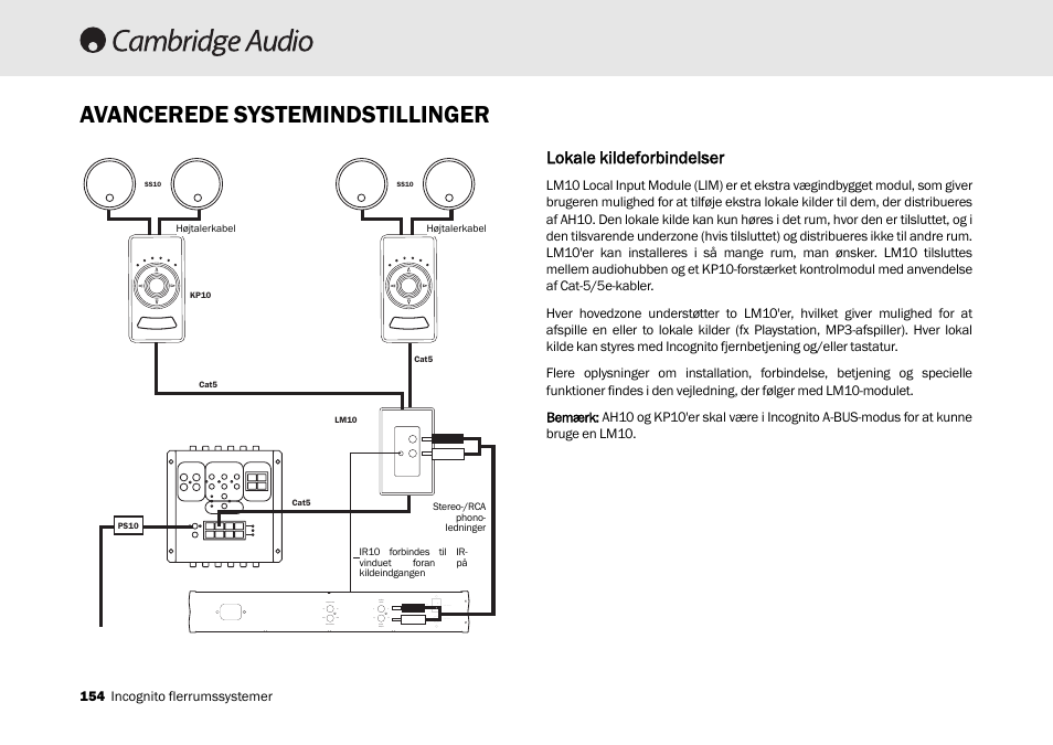 Avancerede systemindstillinger, Lokale kkildeforbindelser | Cambridge Audio Multi-room speaker system User Manual | Page 154 / 194
