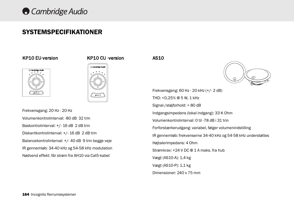 Systemspecifikationer | Cambridge Audio Multi-room speaker system User Manual | Page 164 / 194