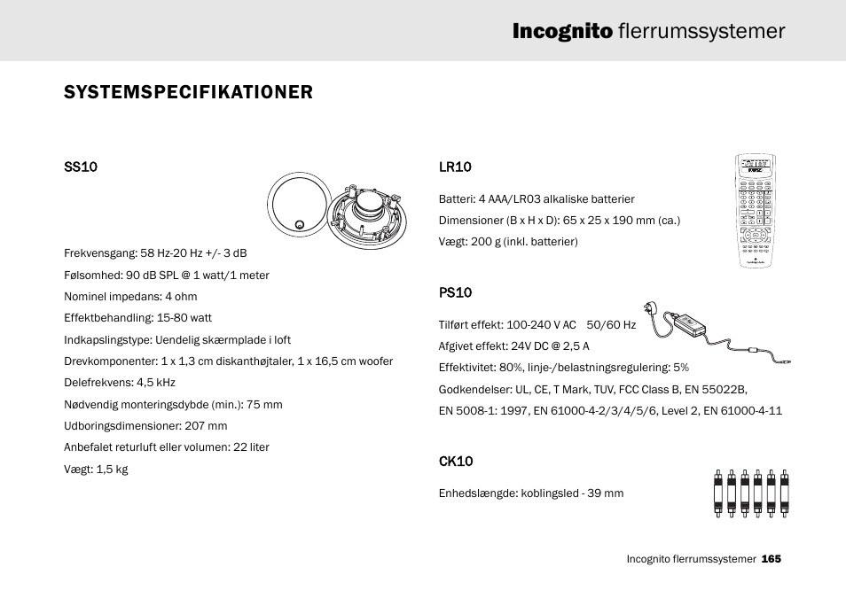Incognito flerrumssystemer, Systemspecifikationer | Cambridge Audio Multi-room speaker system User Manual | Page 165 / 194