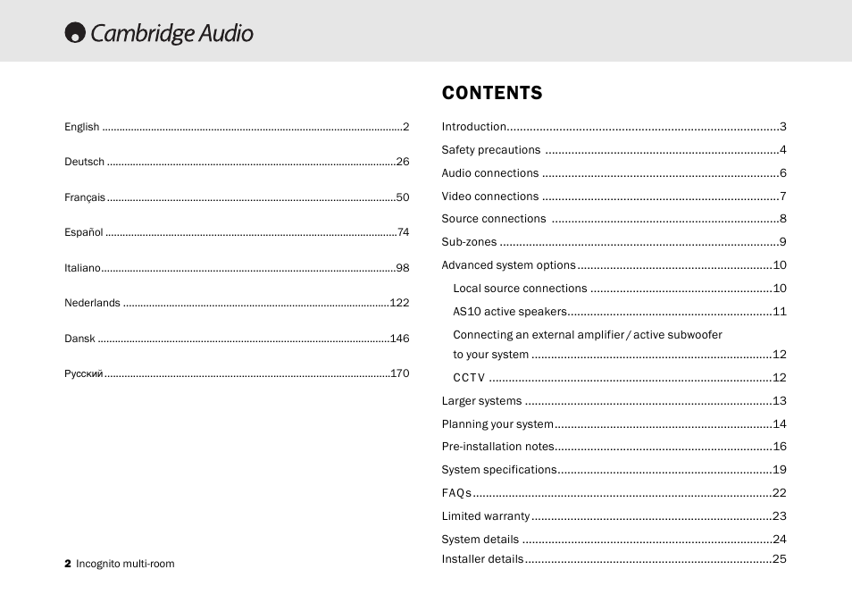 Cambridge Audio Multi-room speaker system User Manual | Page 2 / 194