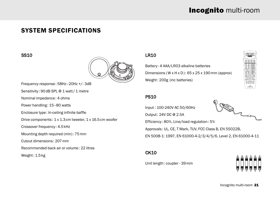 Incognito multi-room, System specifications | Cambridge Audio Multi-room speaker system User Manual | Page 21 / 194