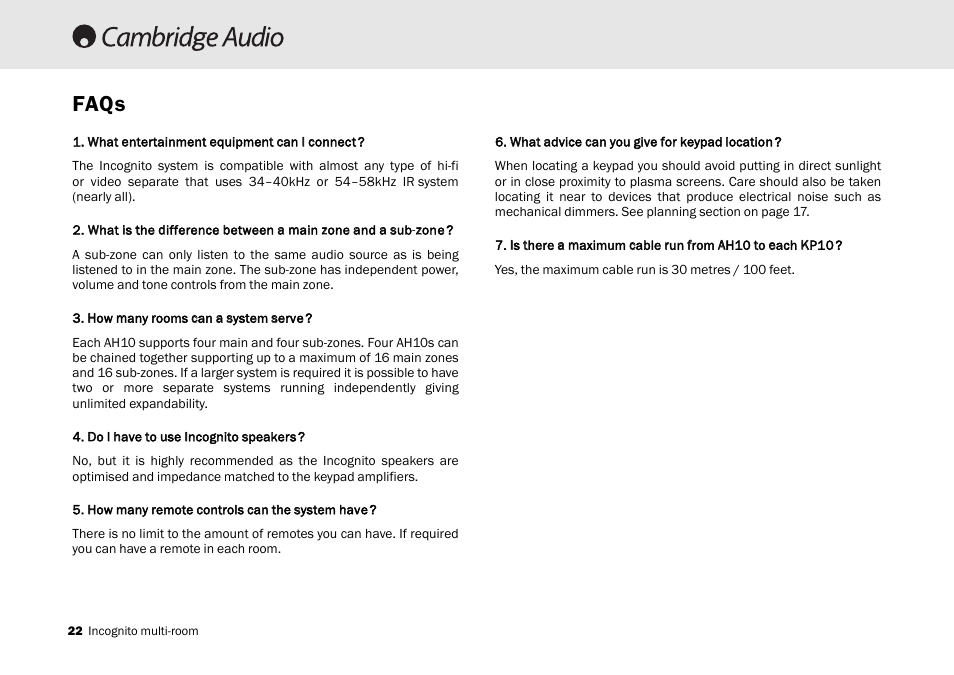 Faqs | Cambridge Audio Multi-room speaker system User Manual | Page 22 / 194