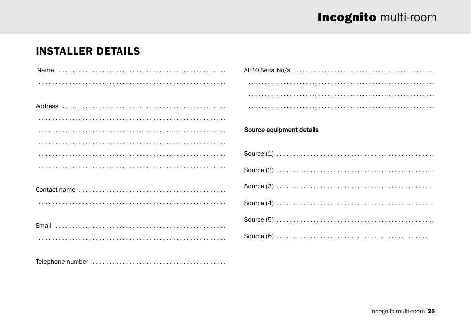 Incognito multi-room, Installer details | Cambridge Audio Multi-room speaker system User Manual | Page 25 / 194