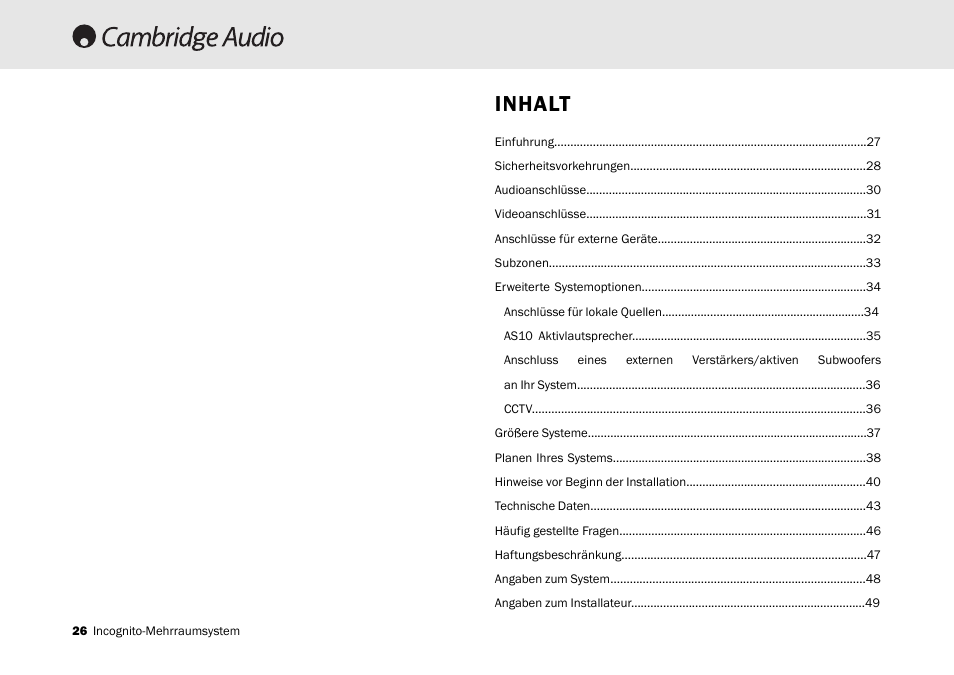 Inhalt | Cambridge Audio Multi-room speaker system User Manual | Page 26 / 194