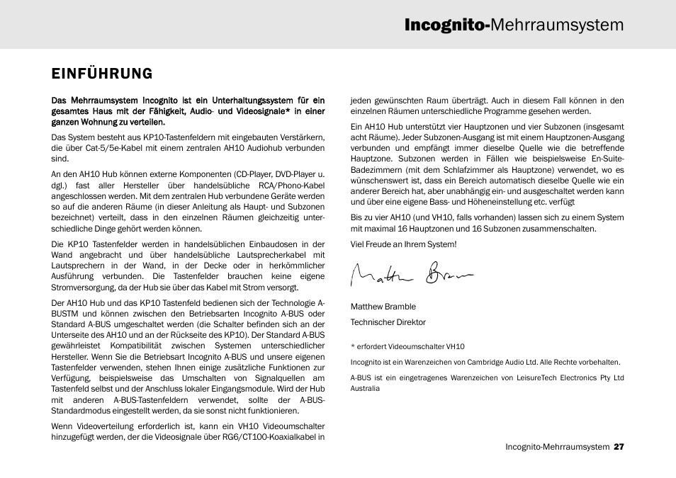 Incognito-mehrraumsystem, Einführung | Cambridge Audio Multi-room speaker system User Manual | Page 27 / 194