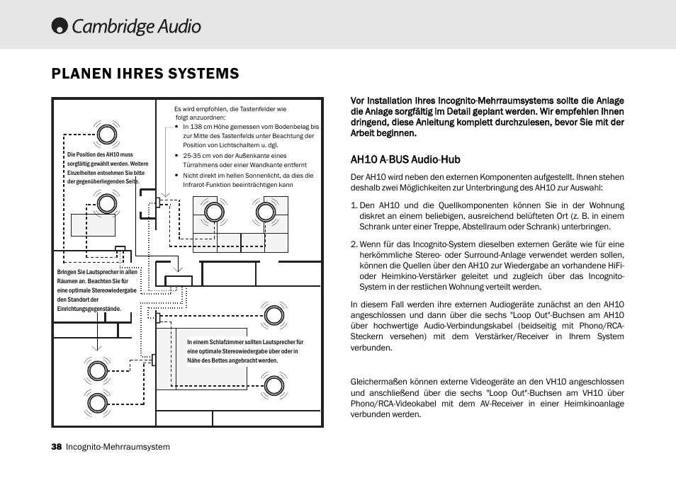Planen ihres systems, Ah10 aa-b bus aaudio-h hub | Cambridge Audio Multi-room speaker system User Manual | Page 38 / 194