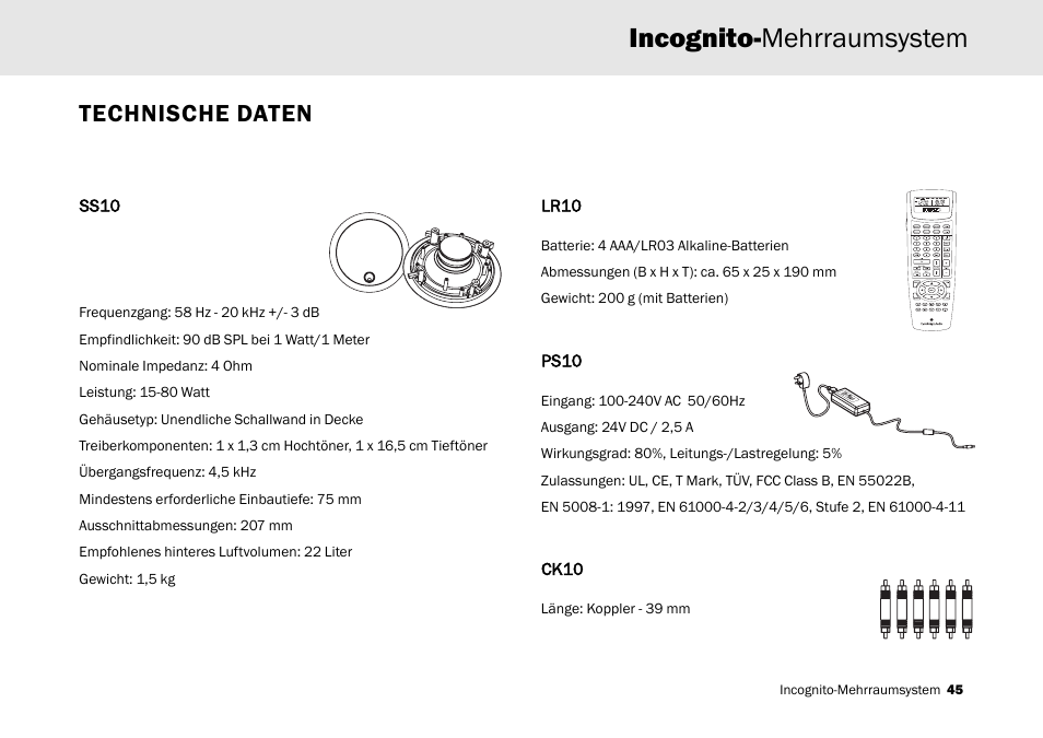 Incognito-mehrraumsystem, Technische daten | Cambridge Audio Multi-room speaker system User Manual | Page 45 / 194