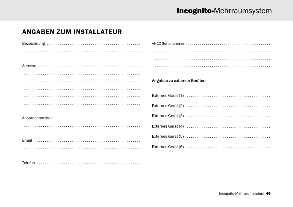 Incognito-mehrraumsystem, Angaben zum installateur | Cambridge Audio Multi-room speaker system User Manual | Page 49 / 194