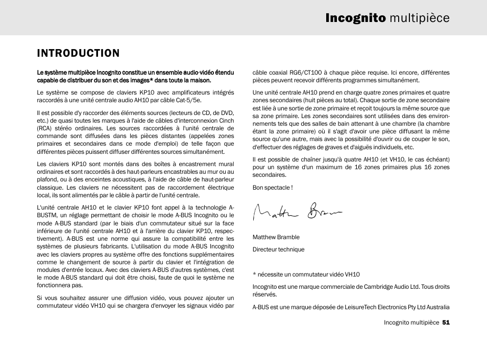 Incognito multipièce, Introduction | Cambridge Audio Multi-room speaker system User Manual | Page 51 / 194