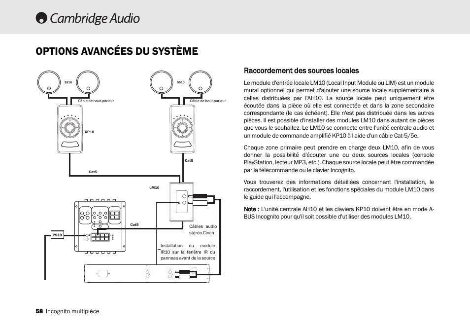 Options avancées du système, Raccordement ddes ssources llocales | Cambridge Audio Multi-room speaker system User Manual | Page 58 / 194