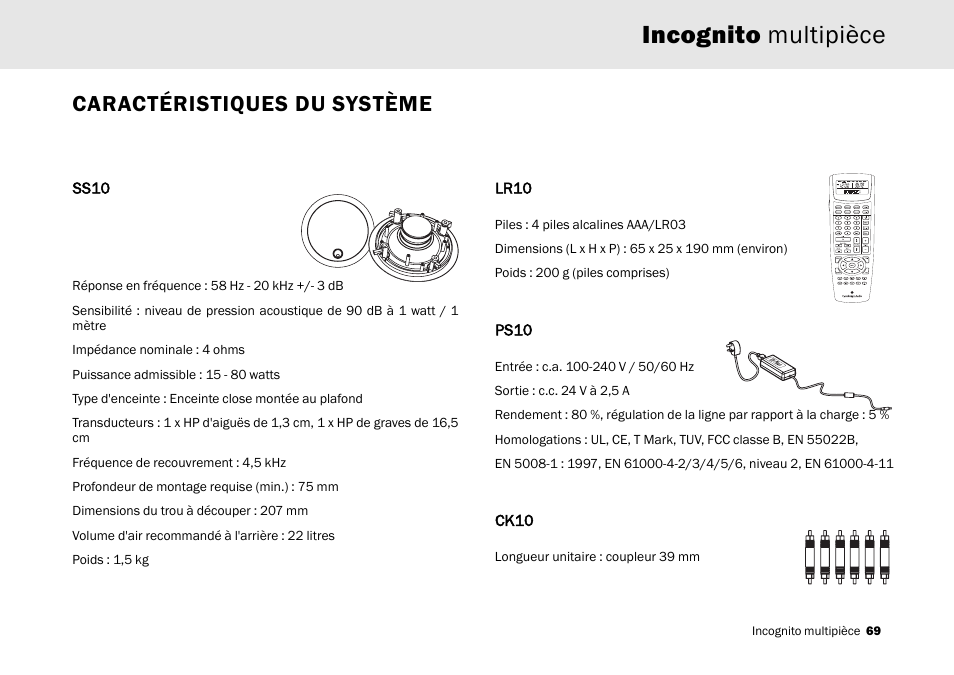 Incognito multipièce, Caractéristiques du système | Cambridge Audio Multi-room speaker system User Manual | Page 69 / 194