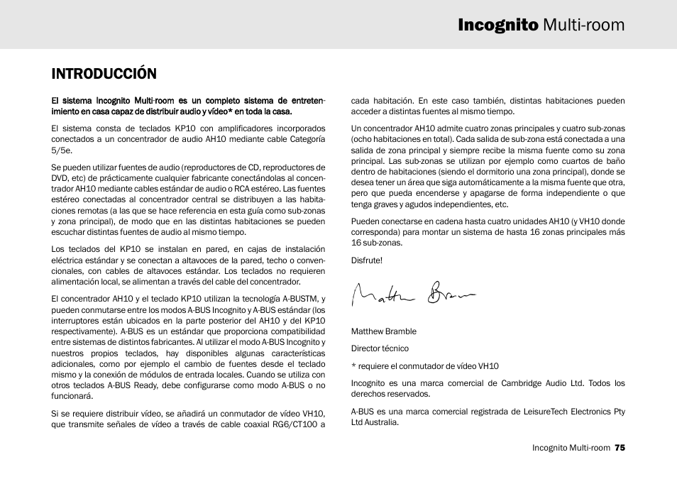 Incognito multi-room, Introducción | Cambridge Audio Multi-room speaker system User Manual | Page 75 / 194