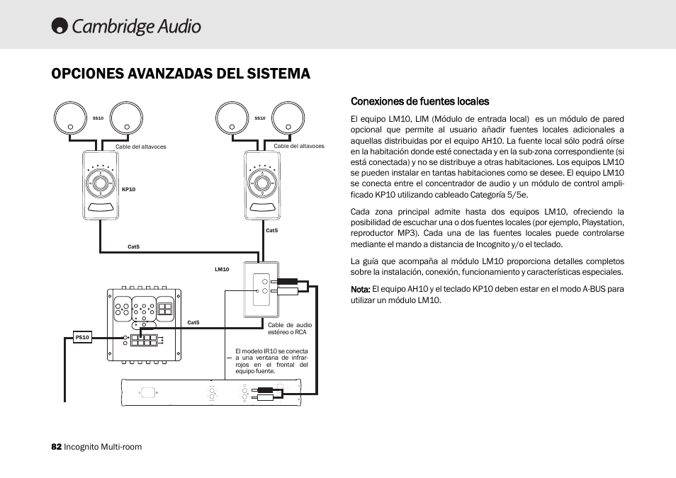 Opciones avanzadas del sistema, Conexiones dde ffuentes llocales | Cambridge Audio Multi-room speaker system User Manual | Page 82 / 194
