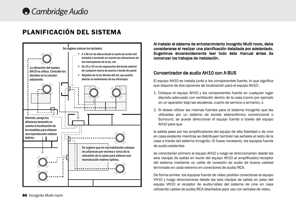 Planificación del sistema, Concentrador dde aaudio aah10 ccon aa-b bus | Cambridge Audio Multi-room speaker system User Manual | Page 86 / 194
