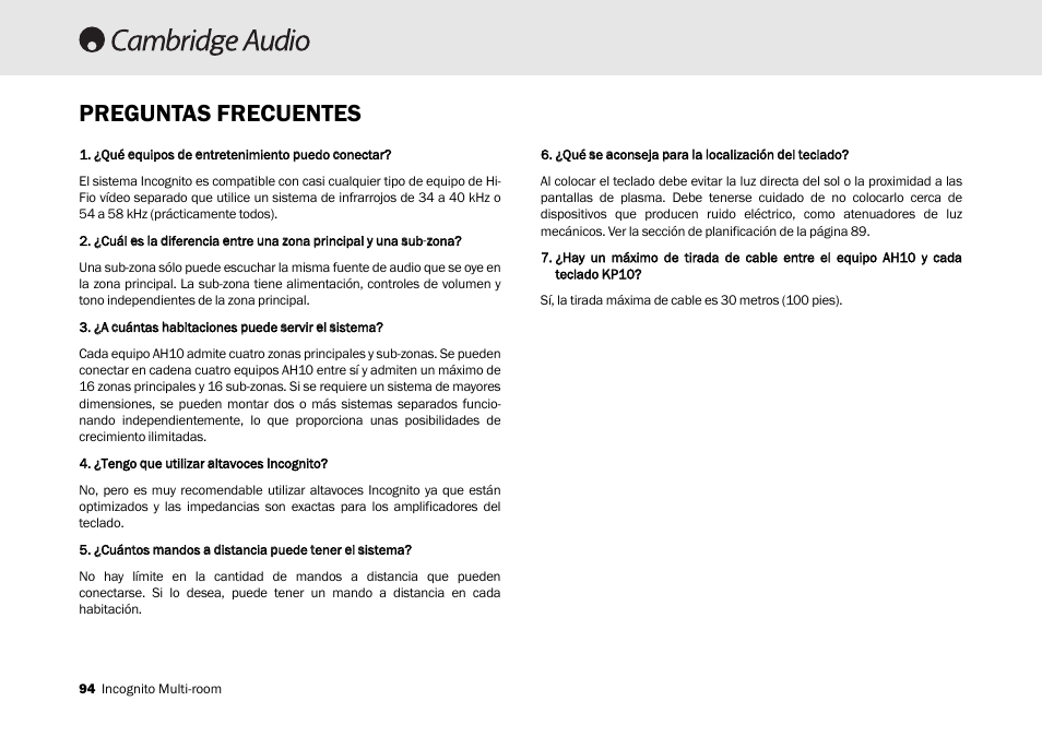 Preguntas frecuentes | Cambridge Audio Multi-room speaker system User Manual | Page 94 / 194