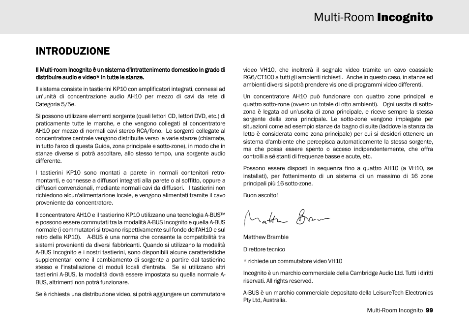 Multi-room incognito, Introduzione | Cambridge Audio Multi-room speaker system User Manual | Page 99 / 194