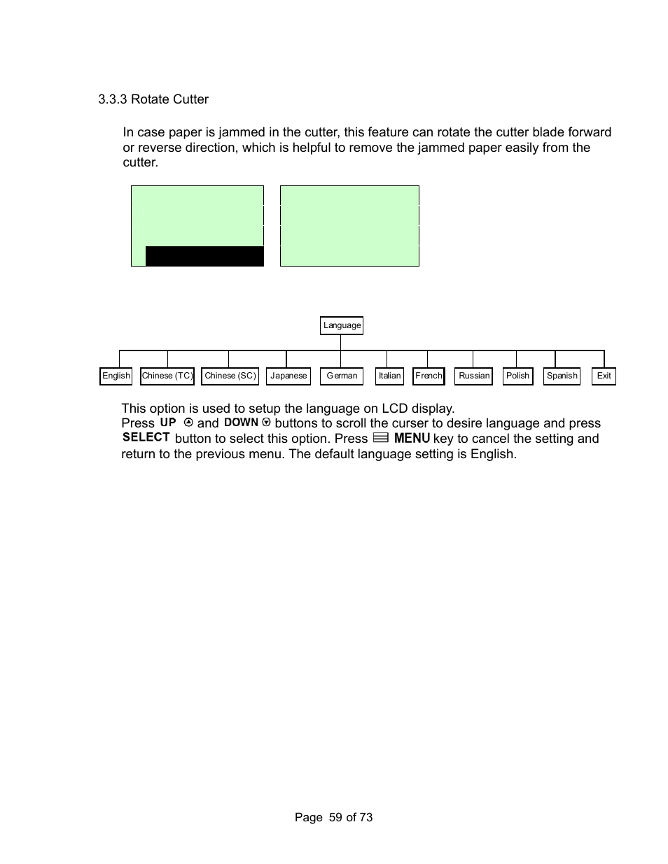 3 rotate cutter, 4 language | AMT Datasouth M7 User Manual | Page 59 / 73