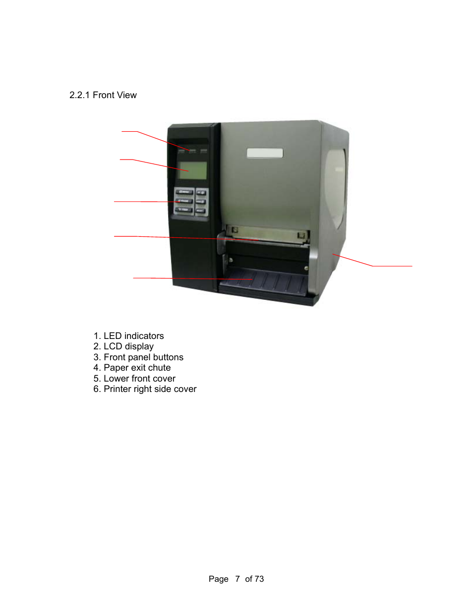 2 printer overview, 1 front view | AMT Datasouth M7 User Manual | Page 7 / 73