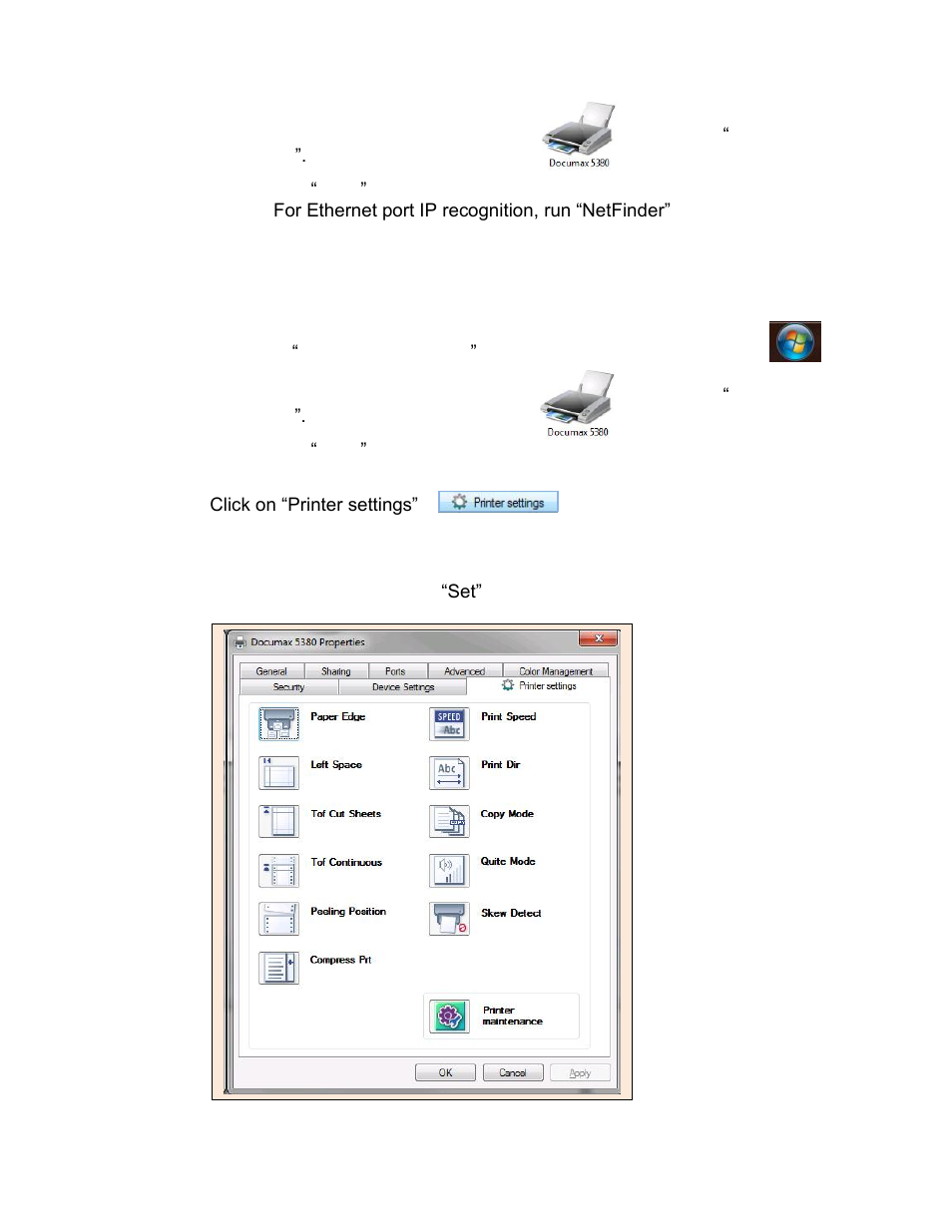 Printer settings via driver | AMT Datasouth Documax 5380 User Manual | Page 20 / 38