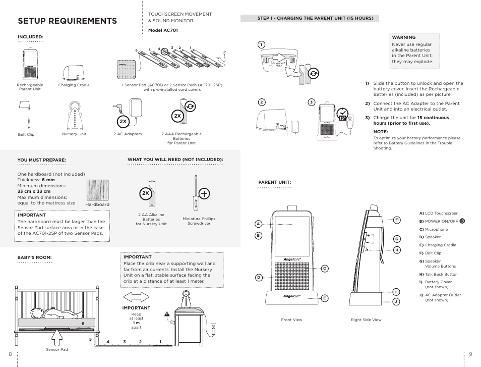 Setup requirements | Angelcare AC701 User Manual | Page 5 / 17