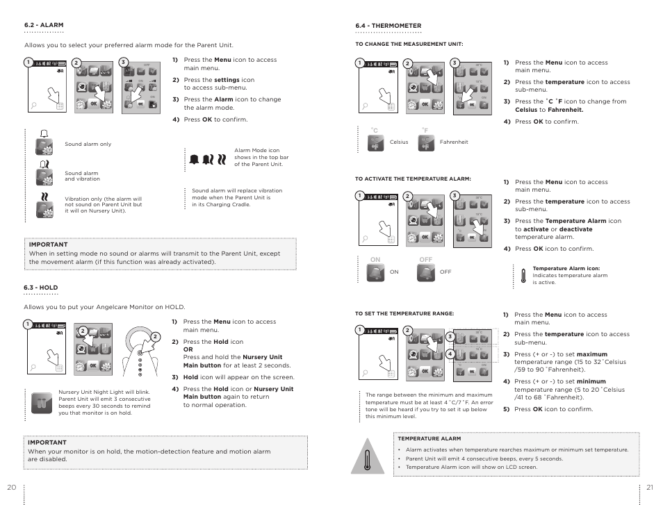 ºc ºf | Angelcare AC1100 User Manual | Page 11 / 17