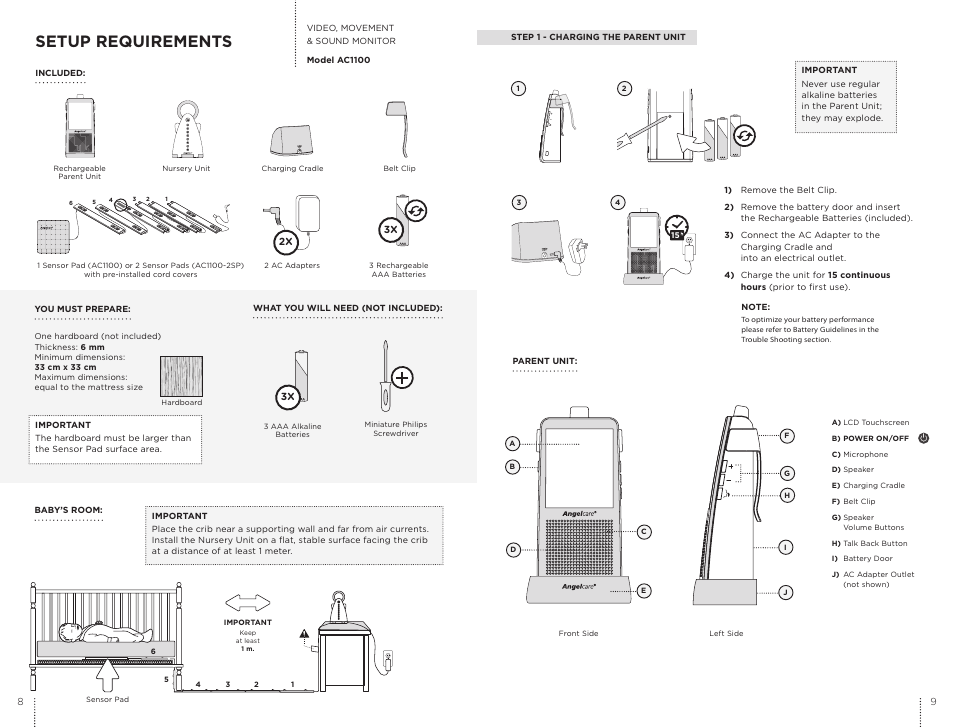 Setup requirements | Angelcare AC1100 User Manual | Page 5 / 17