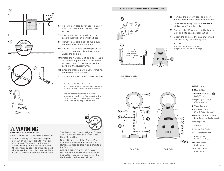 Warning | Angelcare AC1100 User Manual | Page 7 / 17