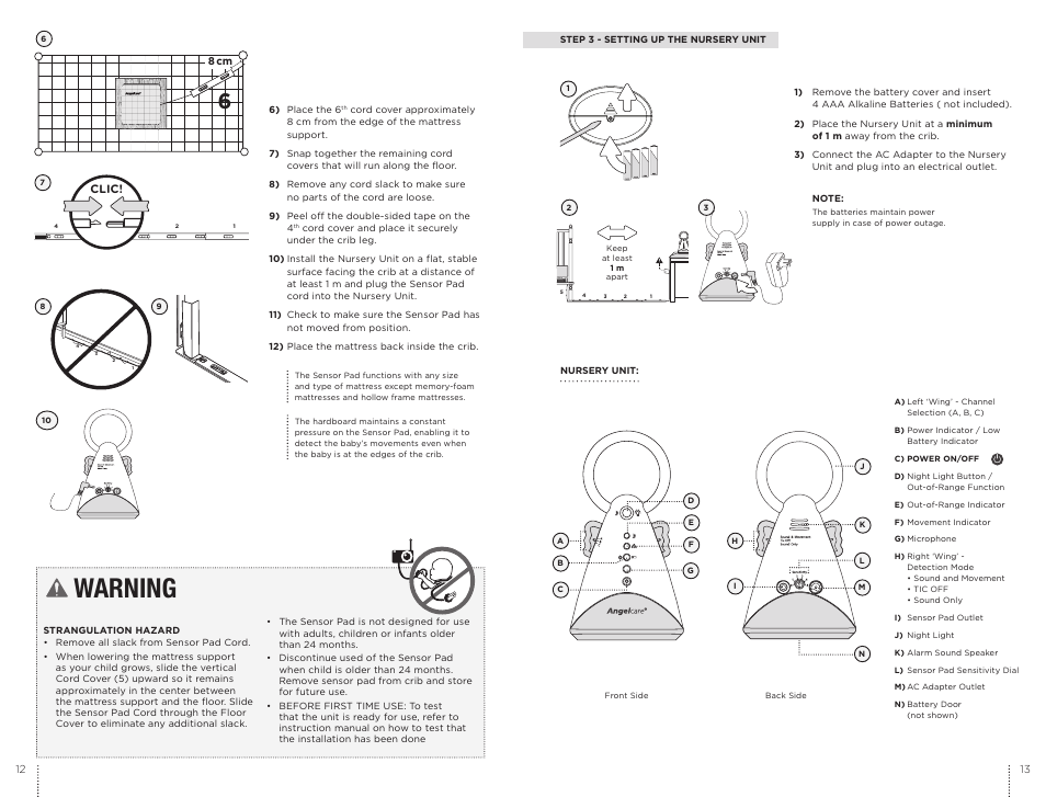 Warning | Angelcare AC601 User Manual | Page 7 / 13