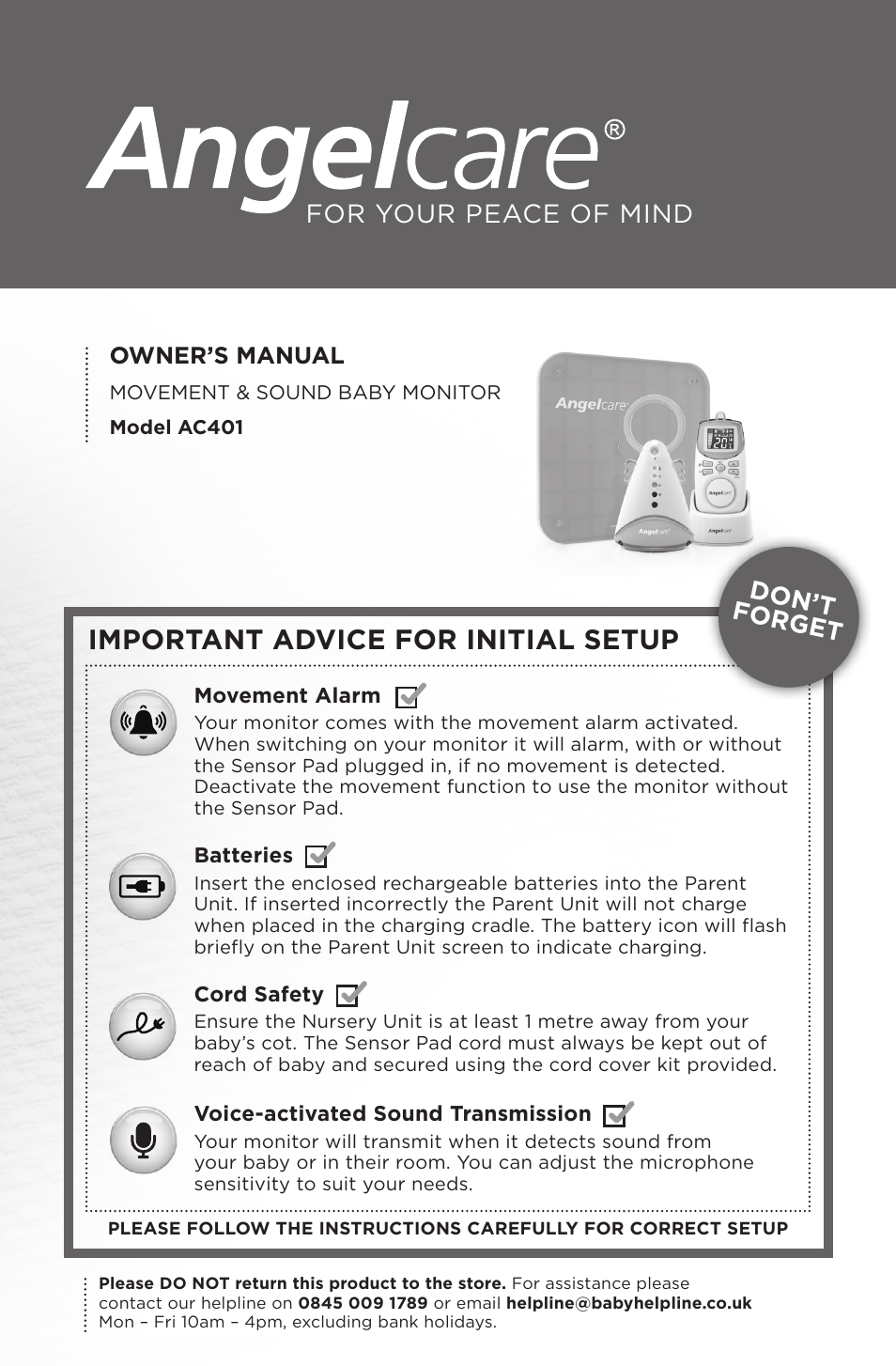 Angelcare AC401 Deluxe User Manual | 17 pages