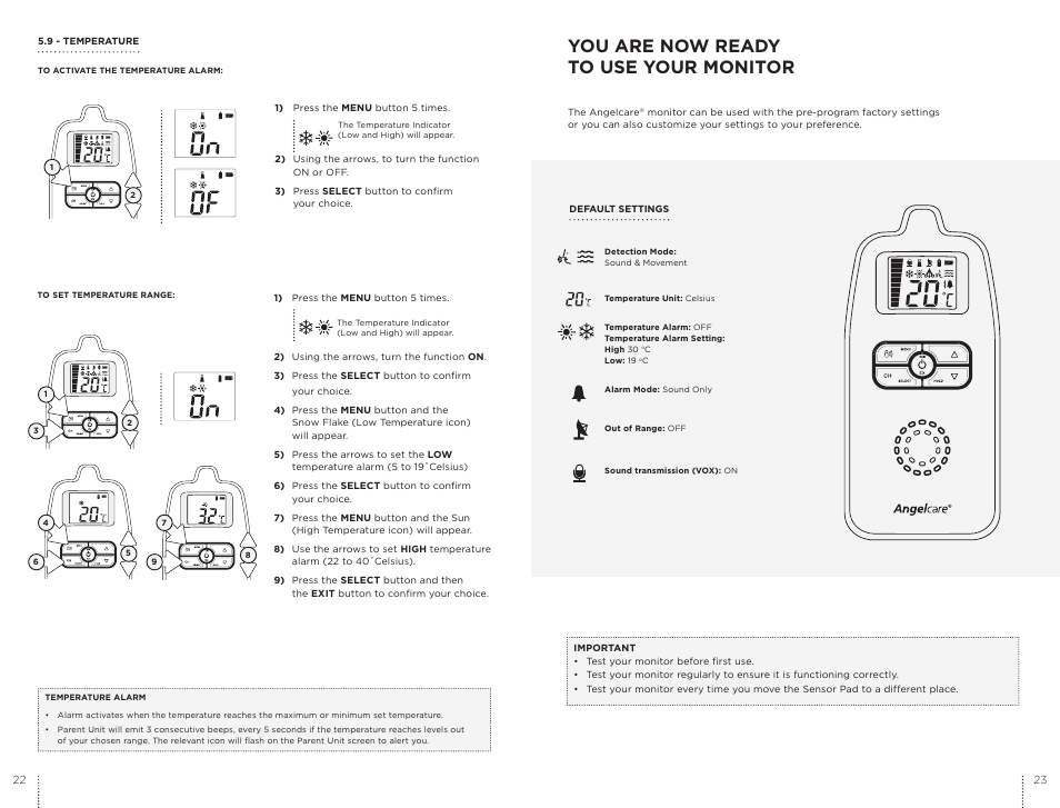 You are now ready to use your monitor | Angelcare AC403 User Manual | Page 12 / 17