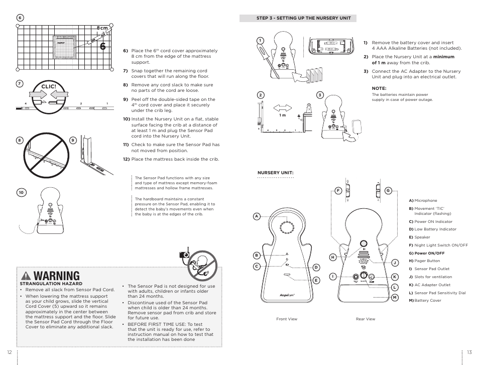 Warning | Angelcare AC403 User Manual | Page 7 / 17