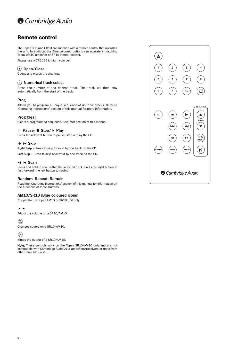 Remote control | Cambridge Audio TOPAZ CD5 User Manual | Page 6 / 10