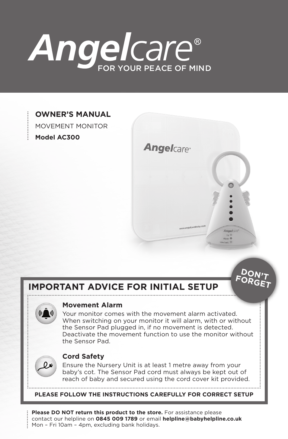 Angelcare AC300 User Manual | 9 pages