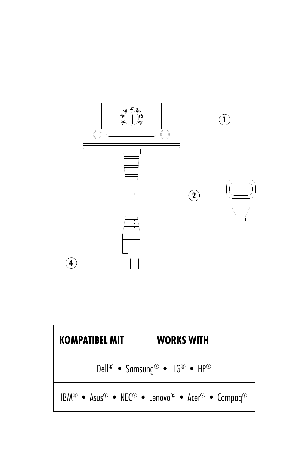 Kompatibel mit works with dell, Samsung, Asus | Lenovo, Acer, Compaq | ANSMANN 1200-0001 ACPS 50W User Manual | Page 3 / 56