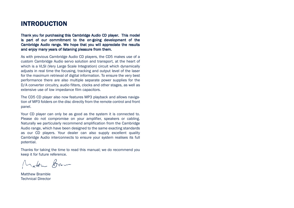 Introduction | Cambridge Audio CD5 User Manual | Page 2 / 16