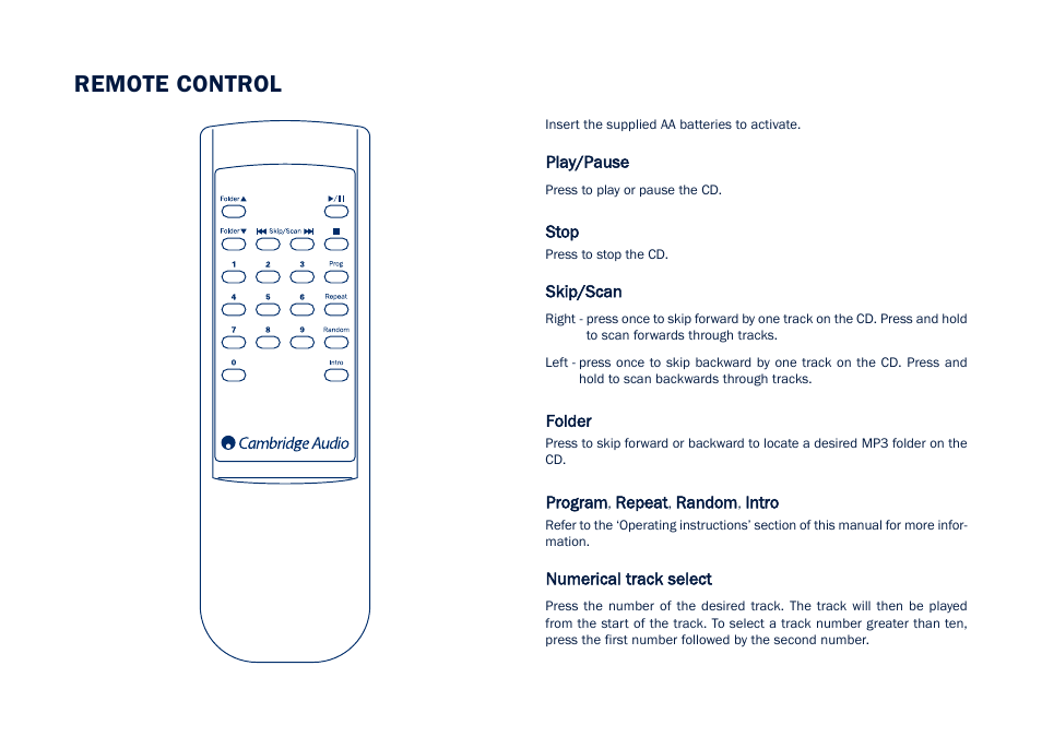 Remote control | Cambridge Audio CD5 User Manual | Page 7 / 16