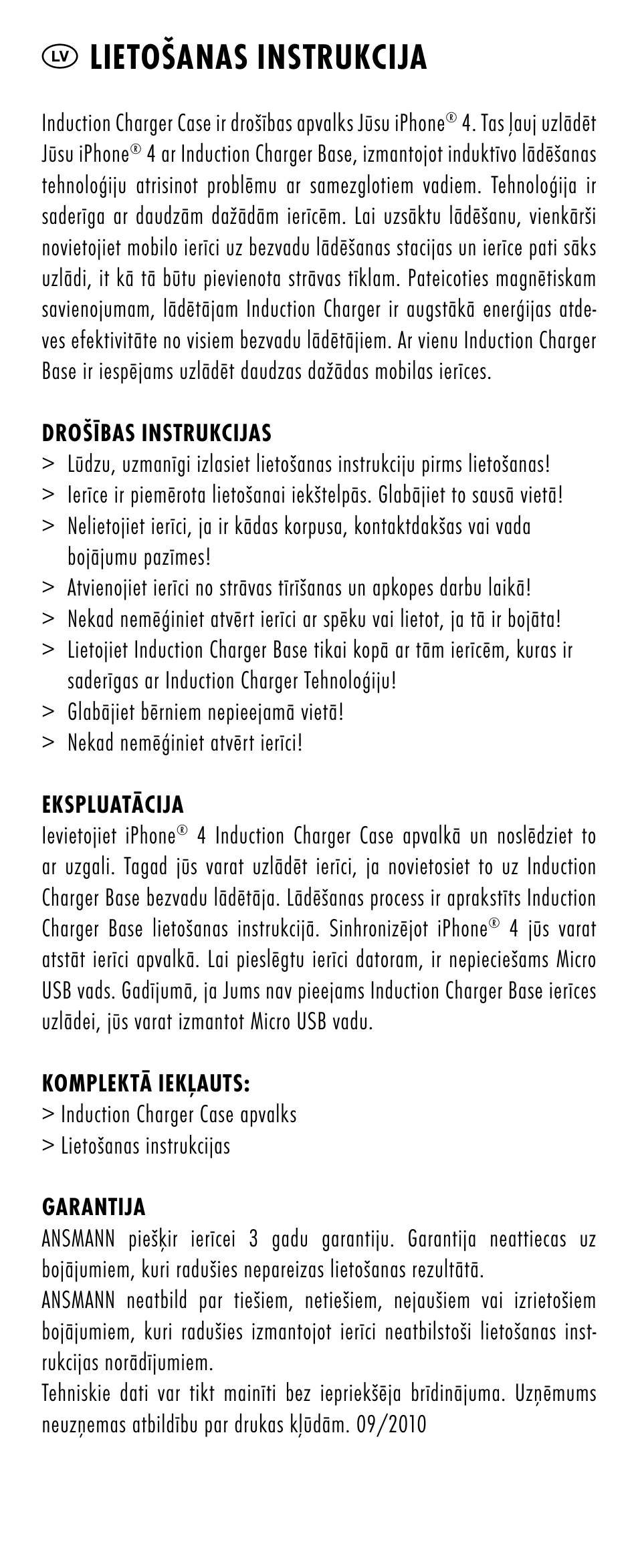 Lv lietošanas instrukcija | ANSMANN 1700-0002 Induction Case iPhone 4 User Manual | Page 14 / 28