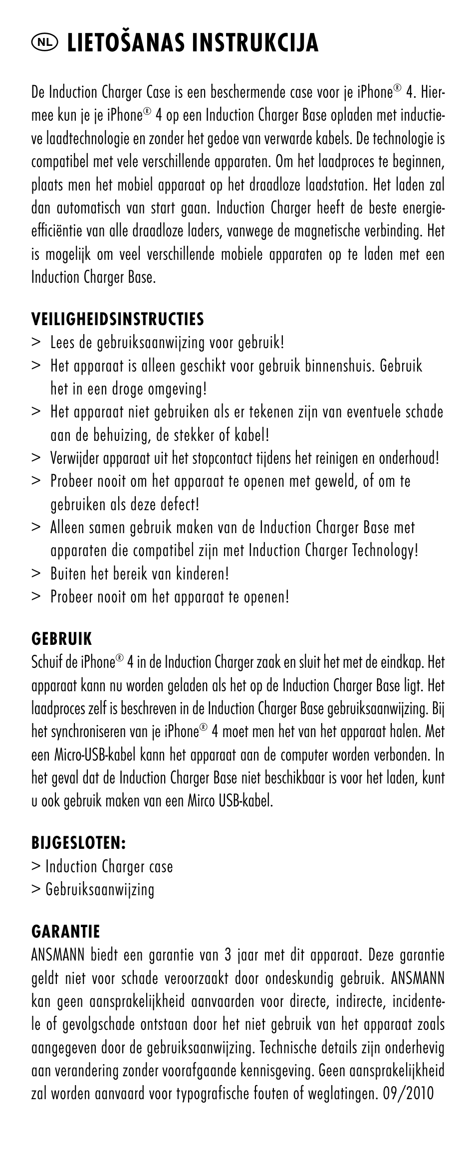 Nl lietošanas instrukcija | ANSMANN 1700-0002 Induction Case iPhone 4 User Manual | Page 15 / 28