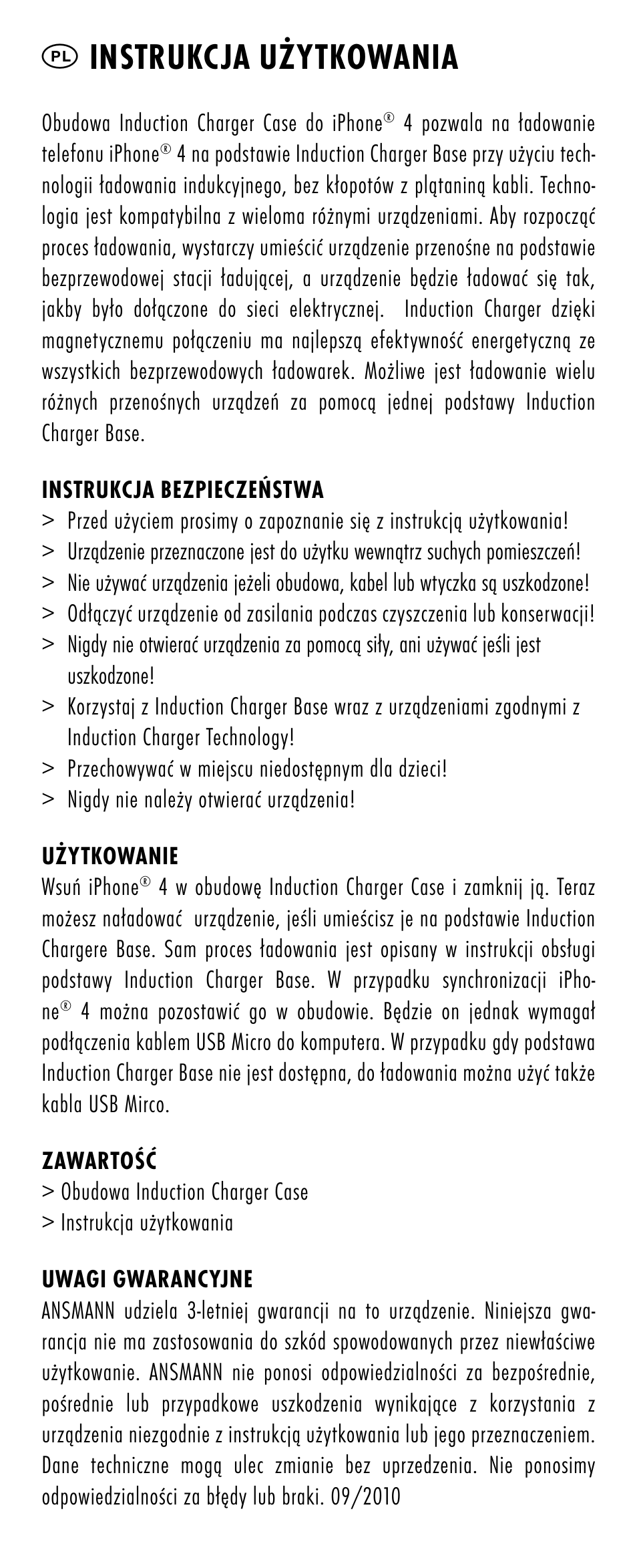 Pl instrukcja użytkowania | ANSMANN 1700-0002 Induction Case iPhone 4 User Manual | Page 17 / 28