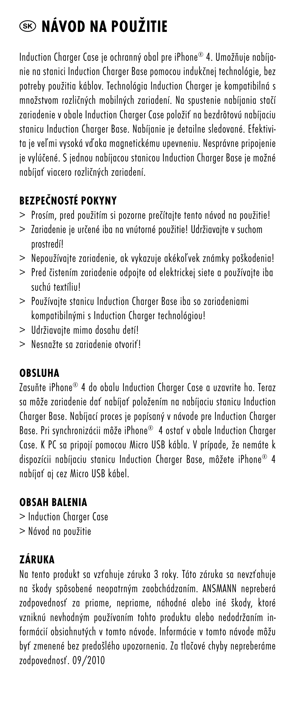 Sk návod na použitie | ANSMANN 1700-0002 Induction Case iPhone 4 User Manual | Page 21 / 28
