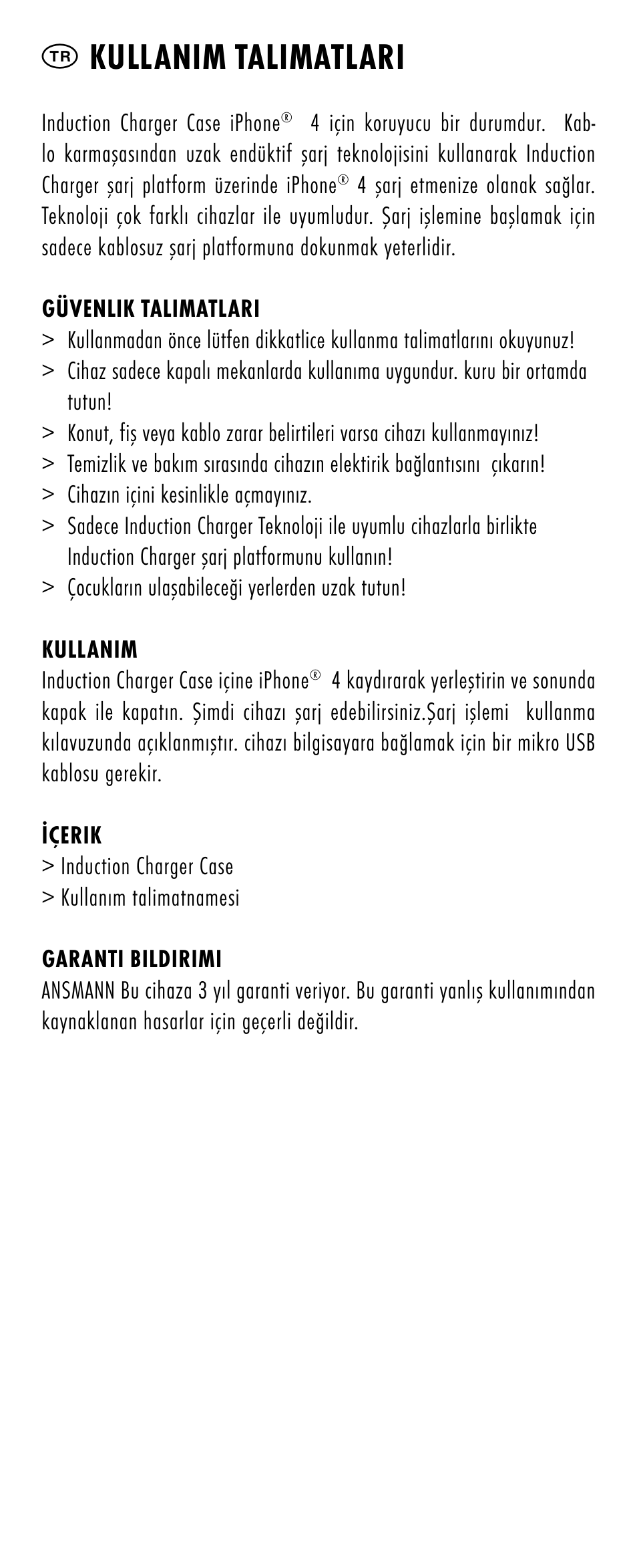 Tr kullanim talimatlari | ANSMANN 1700-0002 Induction Case iPhone 4 User Manual | Page 23 / 28