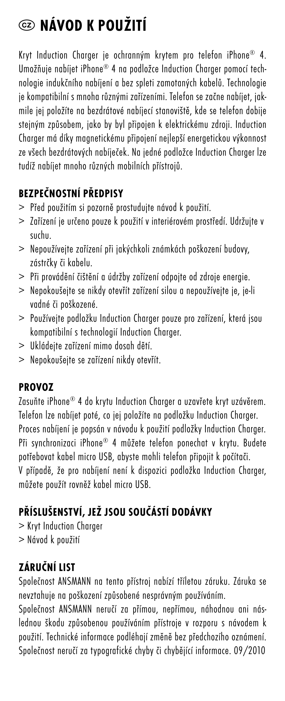 Cz návod k použití | ANSMANN 1700-0002 Induction Case iPhone 4 User Manual | Page 5 / 28
