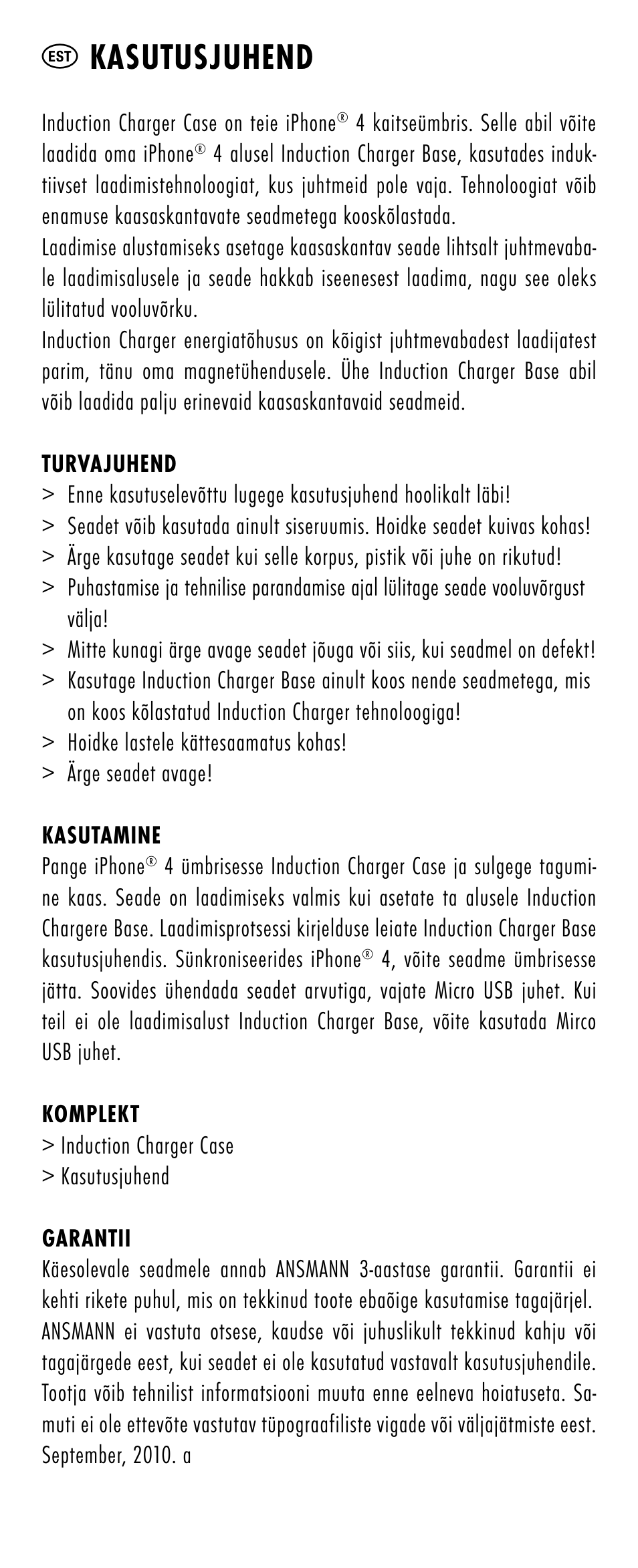 Est kasutusjuhend | ANSMANN 1700-0002 Induction Case iPhone 4 User Manual | Page 8 / 28